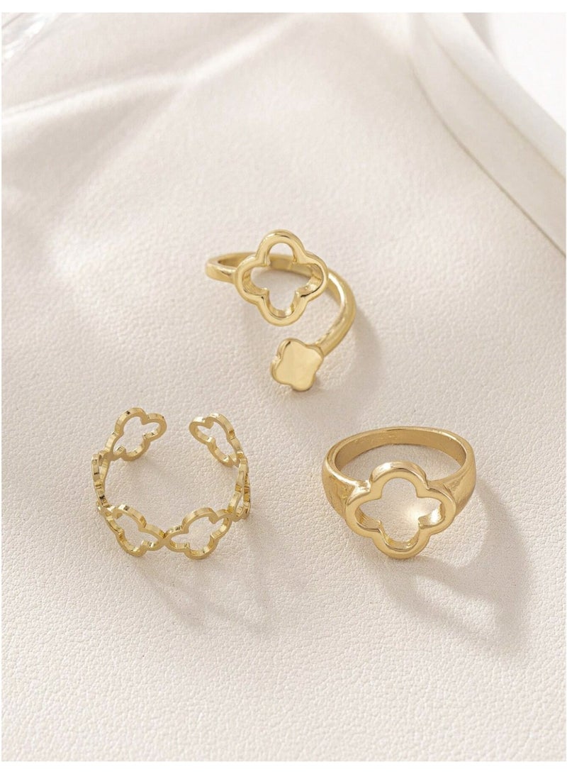 veya 3-PIECE FLORAL CUT-OUT WOMEN’S RING SET - Image 4